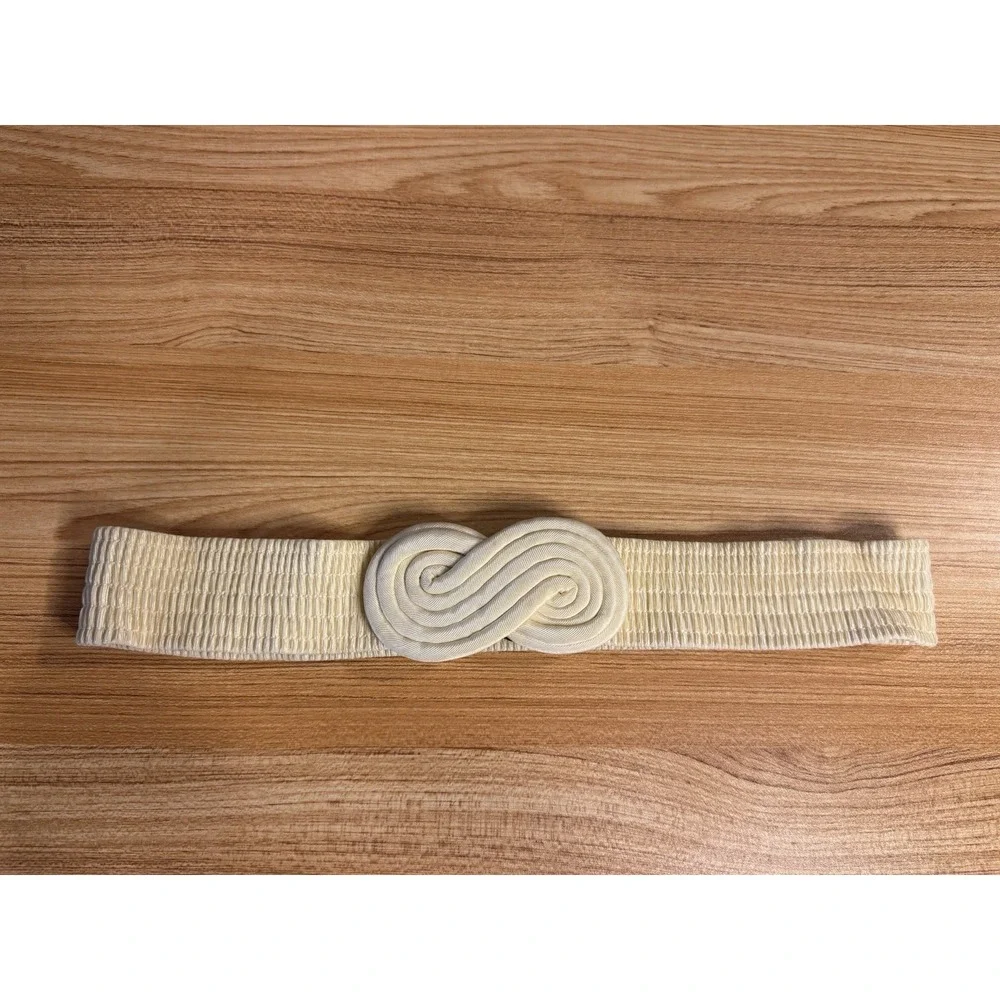 VTG Ivory Elastic Cinch Belt 80s Fabric Infinity Buckle One Size 34